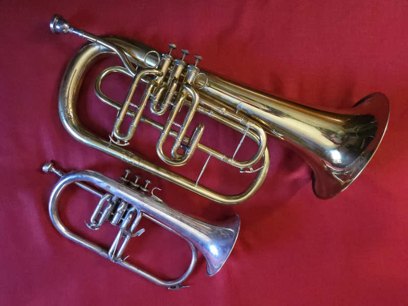 Photo of bass and mezzo-soprano flugelhorns